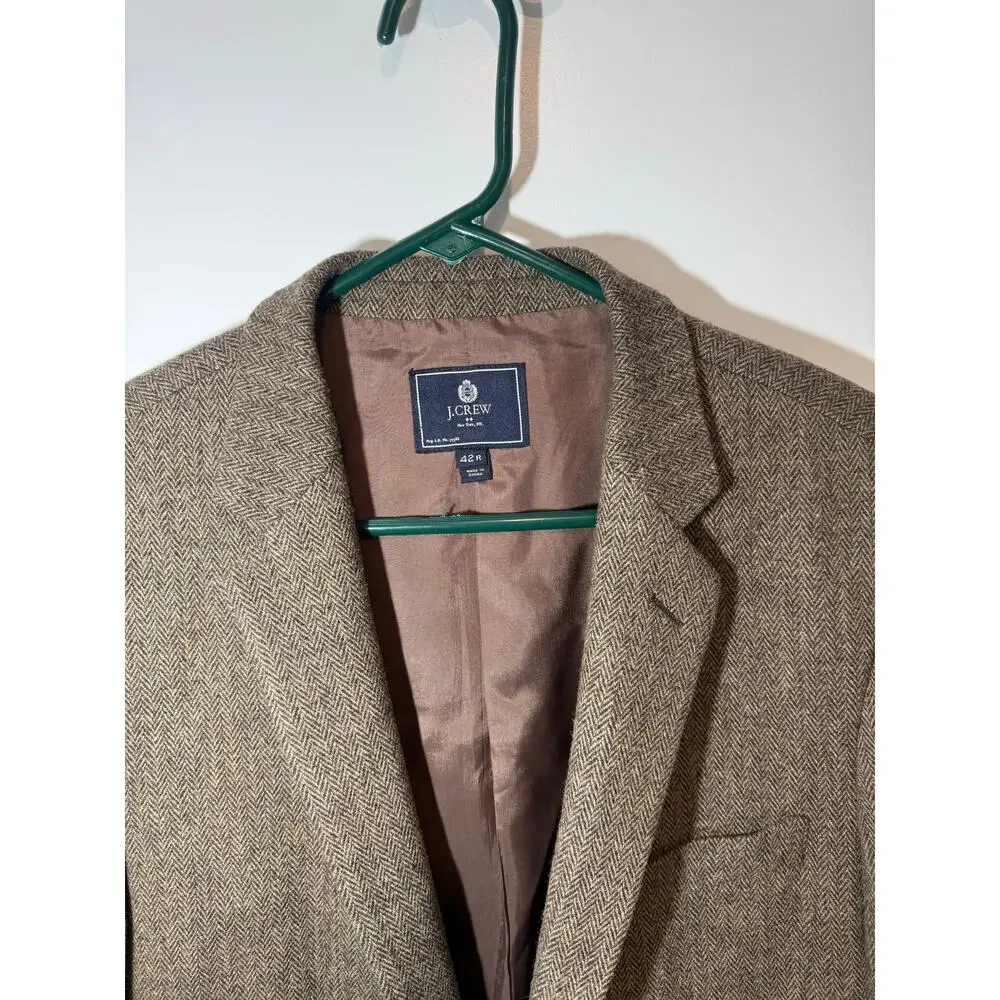 J.Crew Thompson Herringbone Tweed Wool Blazer Sport Coat Brown Men's 42R Classic